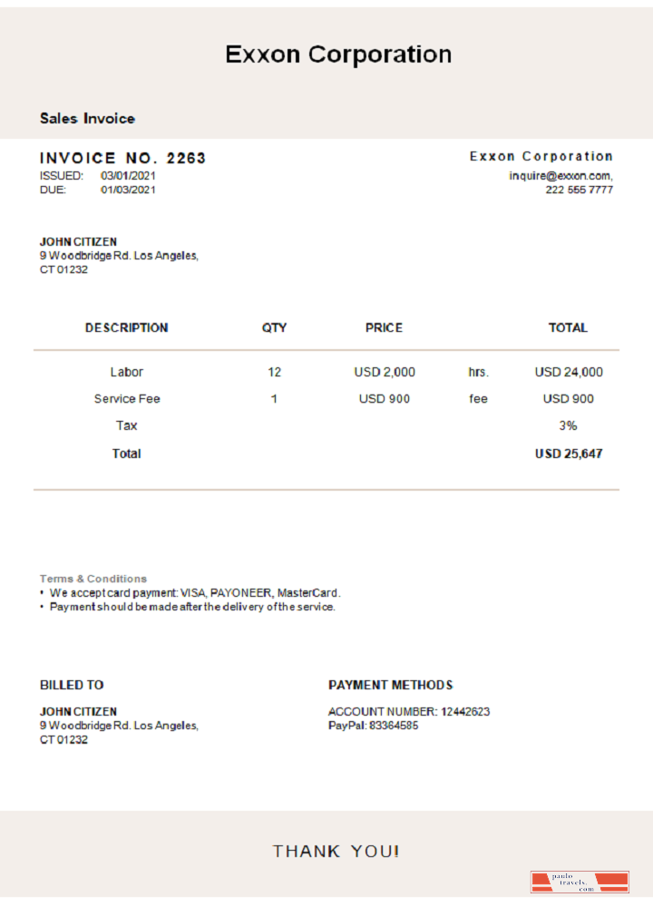 USA Exxon Corporation invoice PSD template